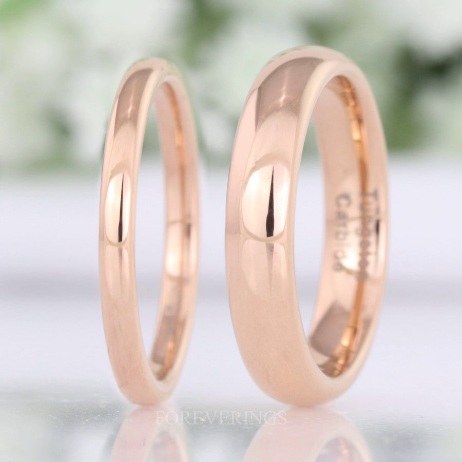 Minimalist Rose Gold Wedding Band, Rose Gold Tungsten Ring, 2mm-4mm Mens Womens Wedding Band, Polished, Simple Dome, Custom Engraved Ring