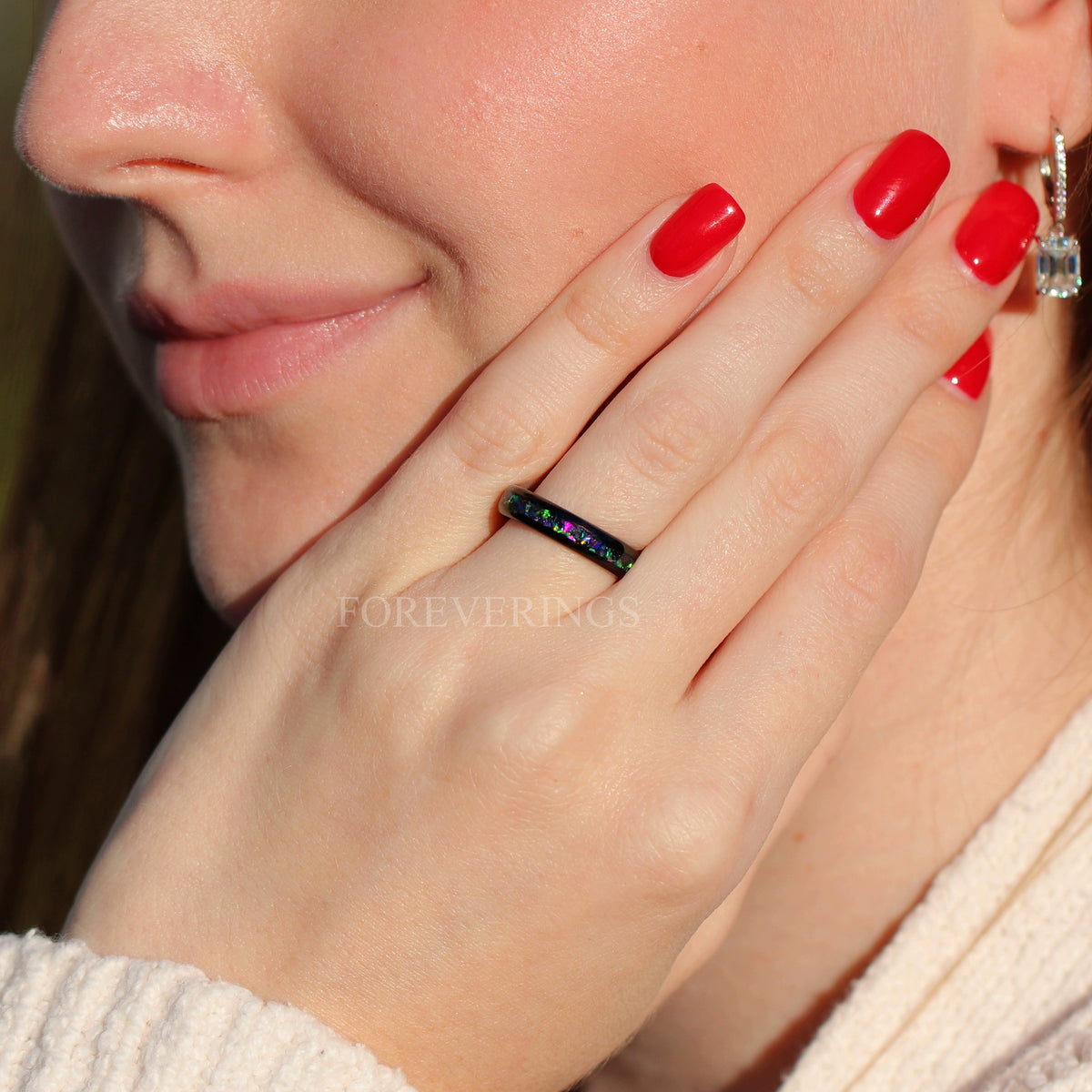 Galaxy Opal Black Ceramic Band | Opal Ring | 4mm
