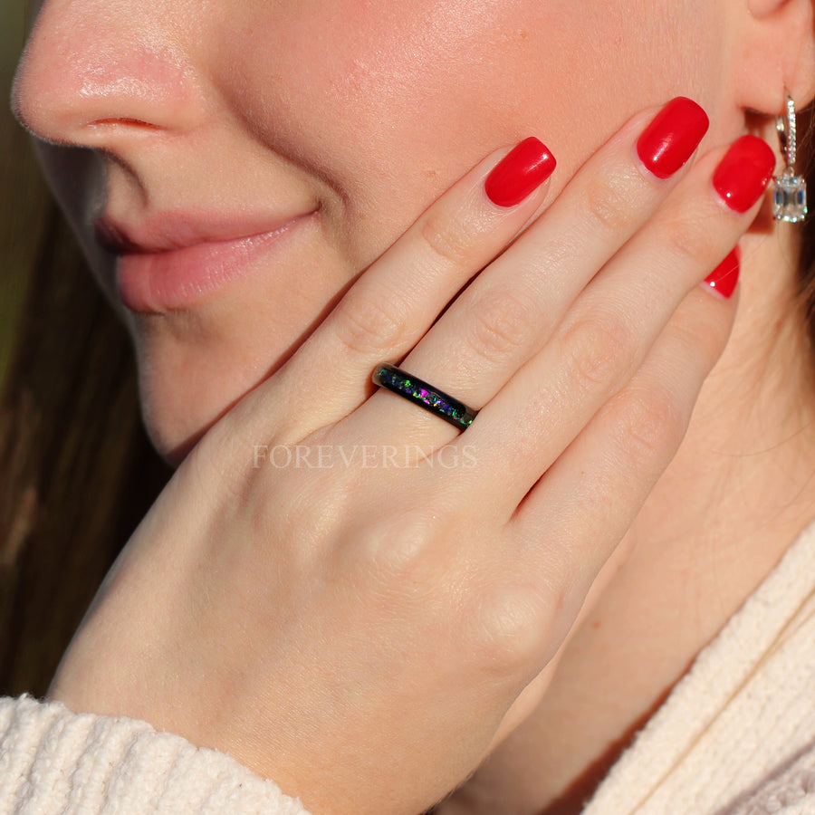 Galaxy Opal Black Ceramic Band | Opal Ring | 4mm