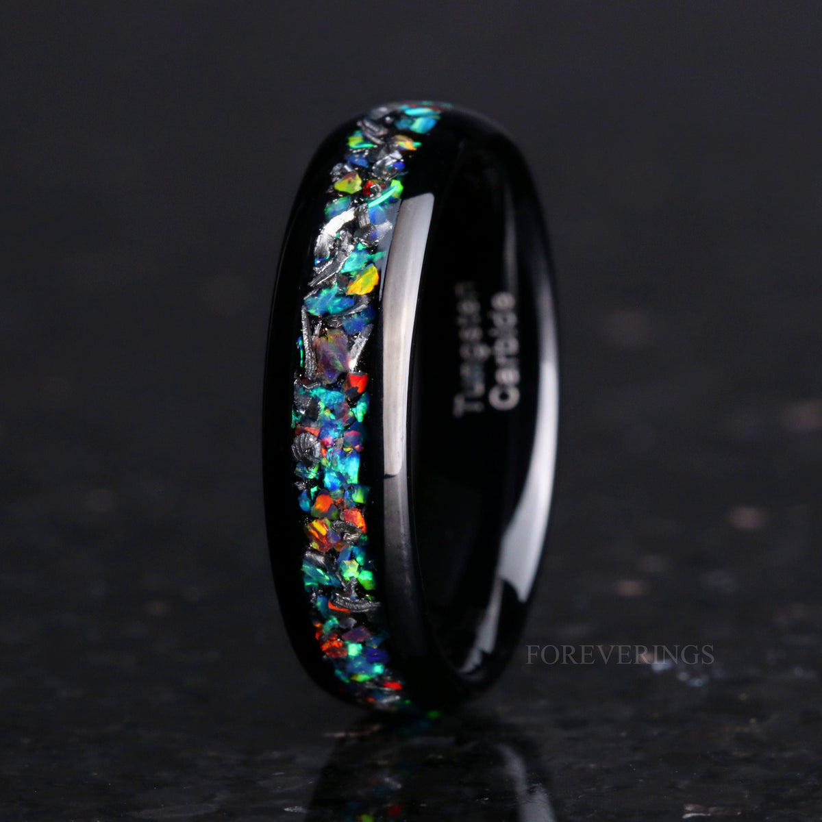 Meteorite and Galaxy Opal Inlay Black Tungsten Band | Men's 6mm 8mm Ring