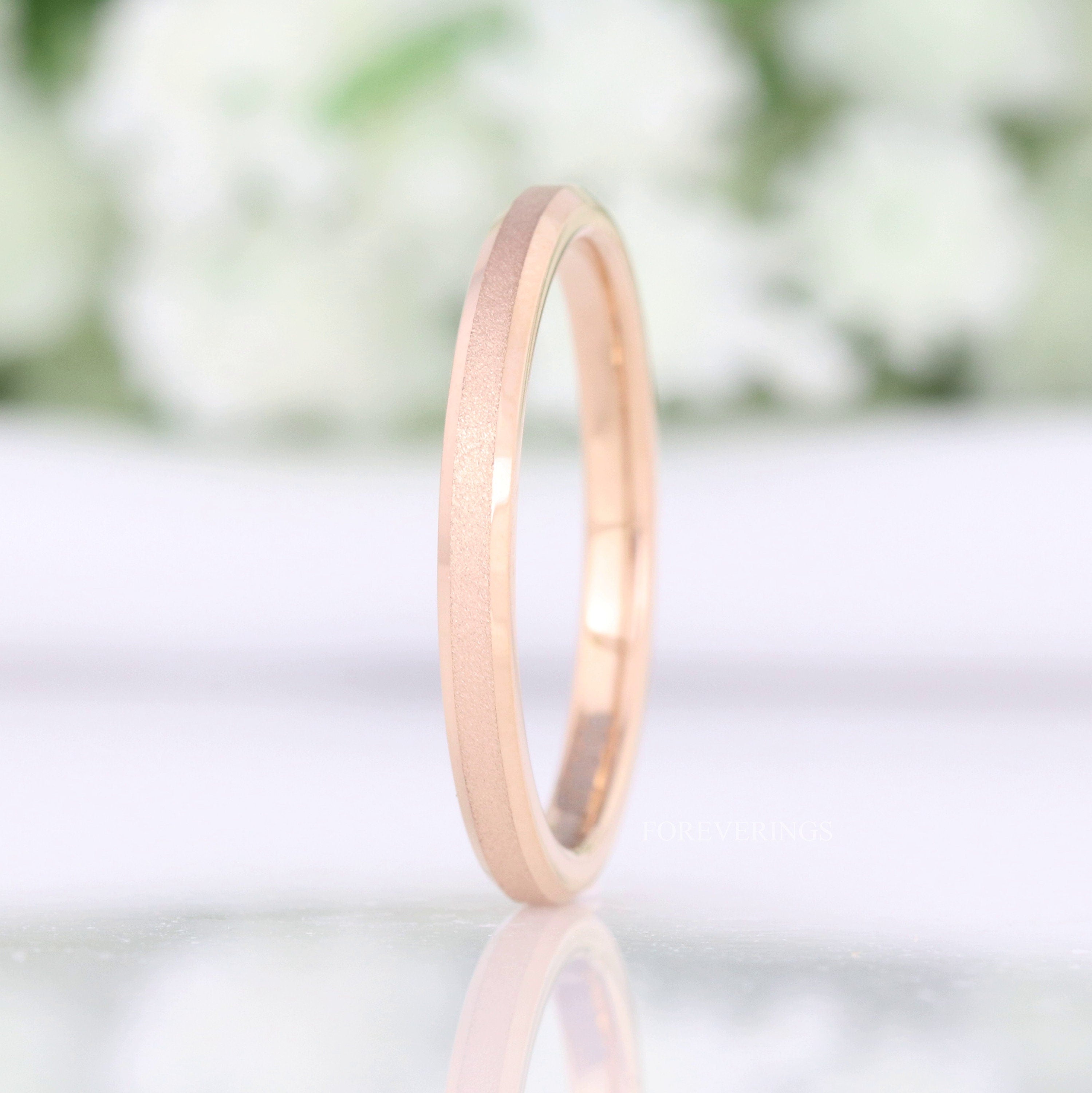 Rose Gold Wedding Band, Sandblasted Tungsten Ring, Flat Rose Gold Band, Simple and Unique Womens Wedding Ring, Custom Engraved Ring