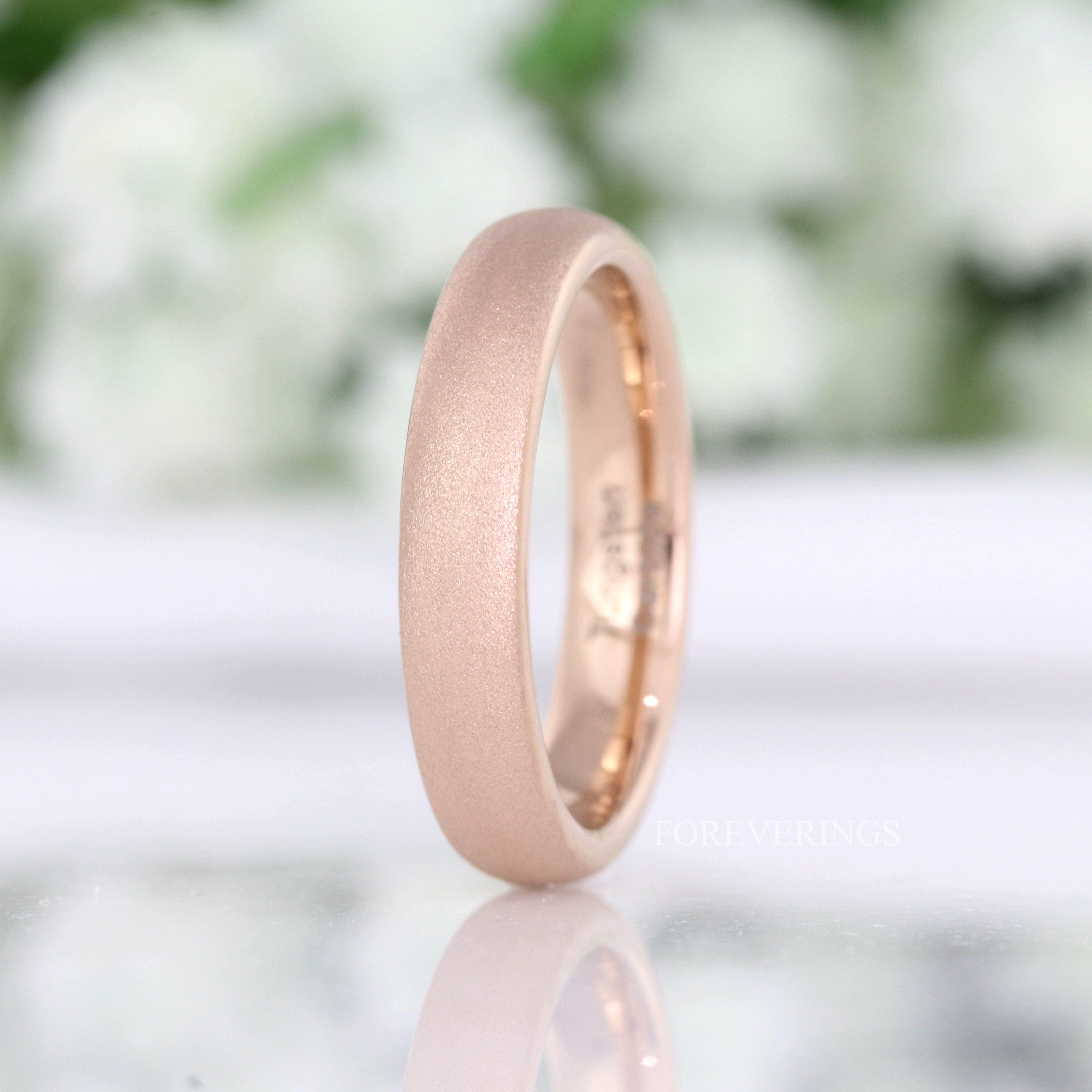 Rose Gold Wedding Band, Sandblasted Tungsten Ring, 2mm-4mm Womens Wedding Band, Unique Sparkling Band, Domed Ring, Custom Engraved Ring