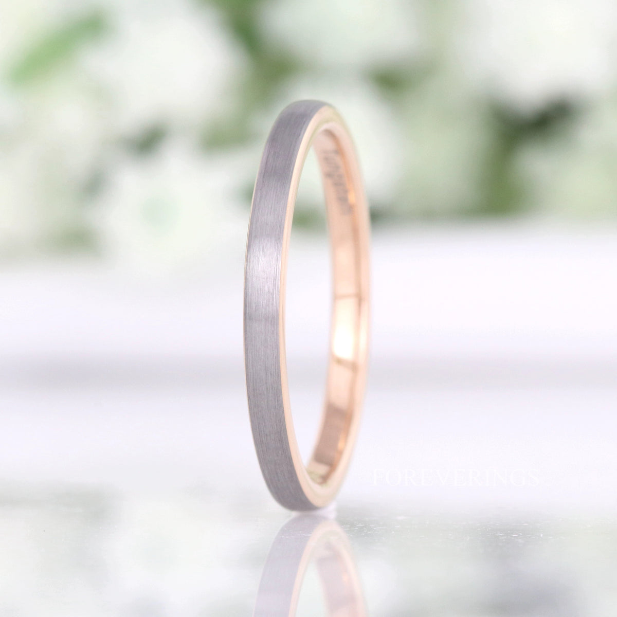 Two Tone Wedding Band, Matte Tungsten Ring, 2mm-4mm Mens Womens Wedding Band, Domed Silver and Rose Gold Ring, Custom Engraved Ring