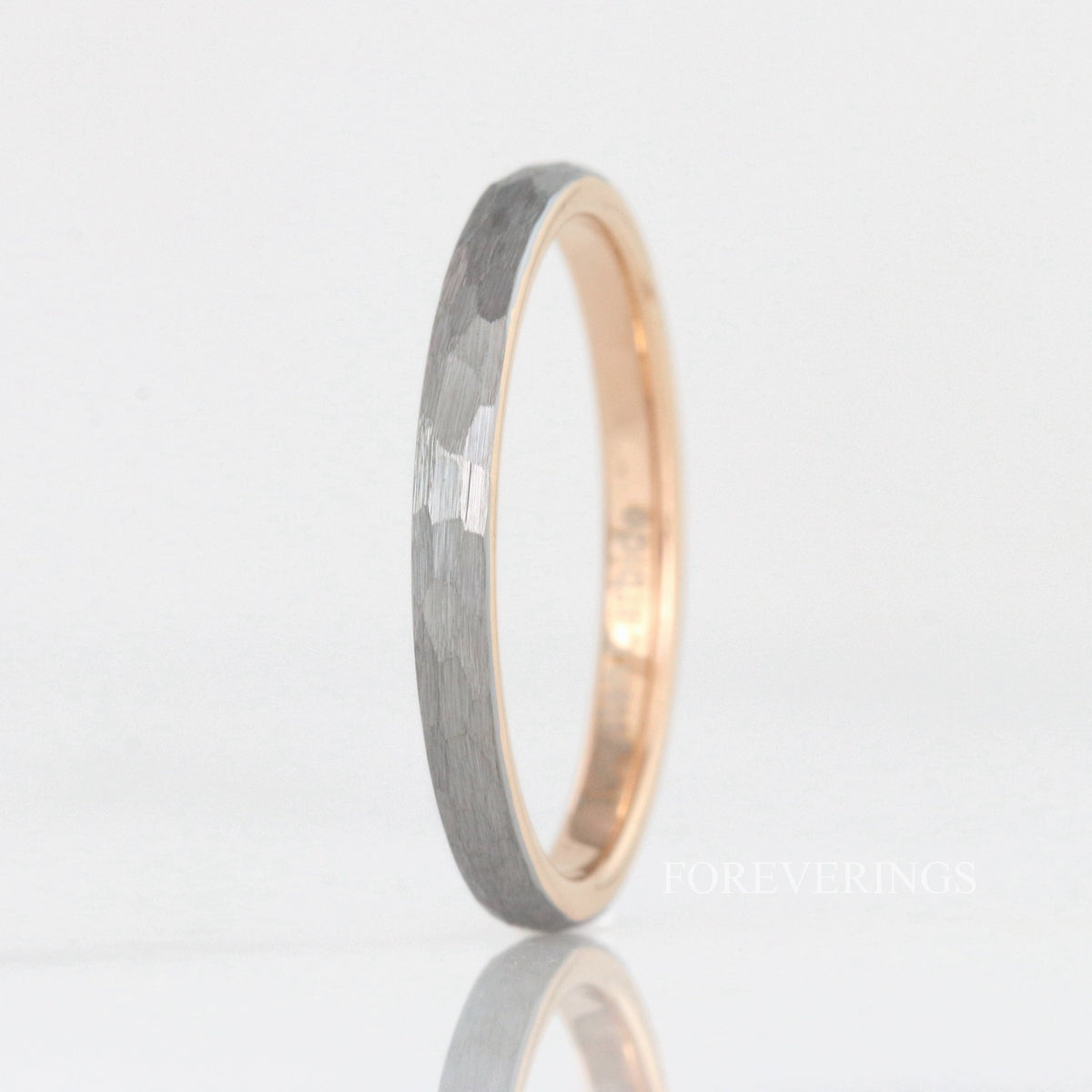 Hammered ROSE GOLD Wedding Band Women Men, Two Tone Rose Gold Tungsten Ring, Thin Band, 2mm 4mm Wedding Band, Promise Ring, Ring Engraving