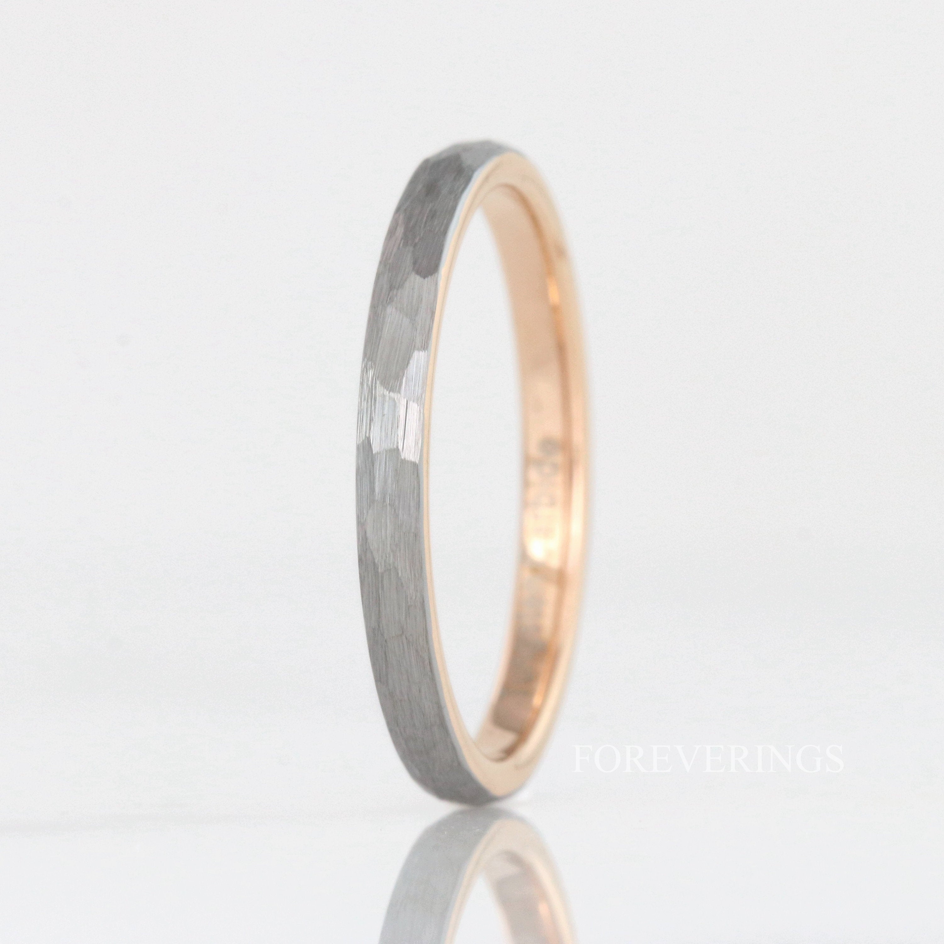 Hammered ROSE GOLD Wedding Band Women Men, Two Tone Rose Gold Tungsten Ring, Thin Band, 2mm 4mm Wedding Band, Promise Ring, Ring Engraving