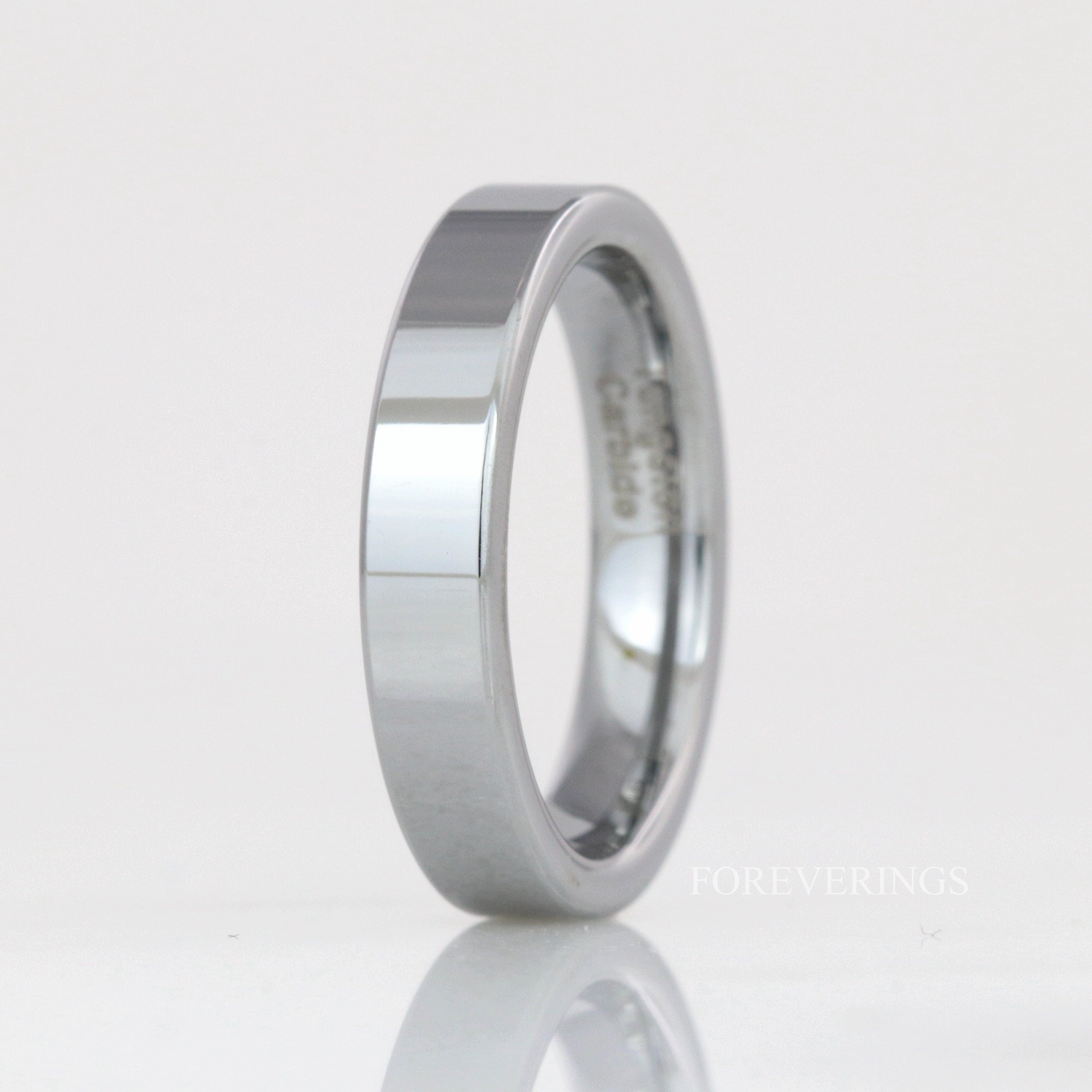 Flat Silver Wedding Band Men Women, 2mm 4mm Tungsten Ring, Polished, Simple Thin Band, Promise Ring, Ring Engraving