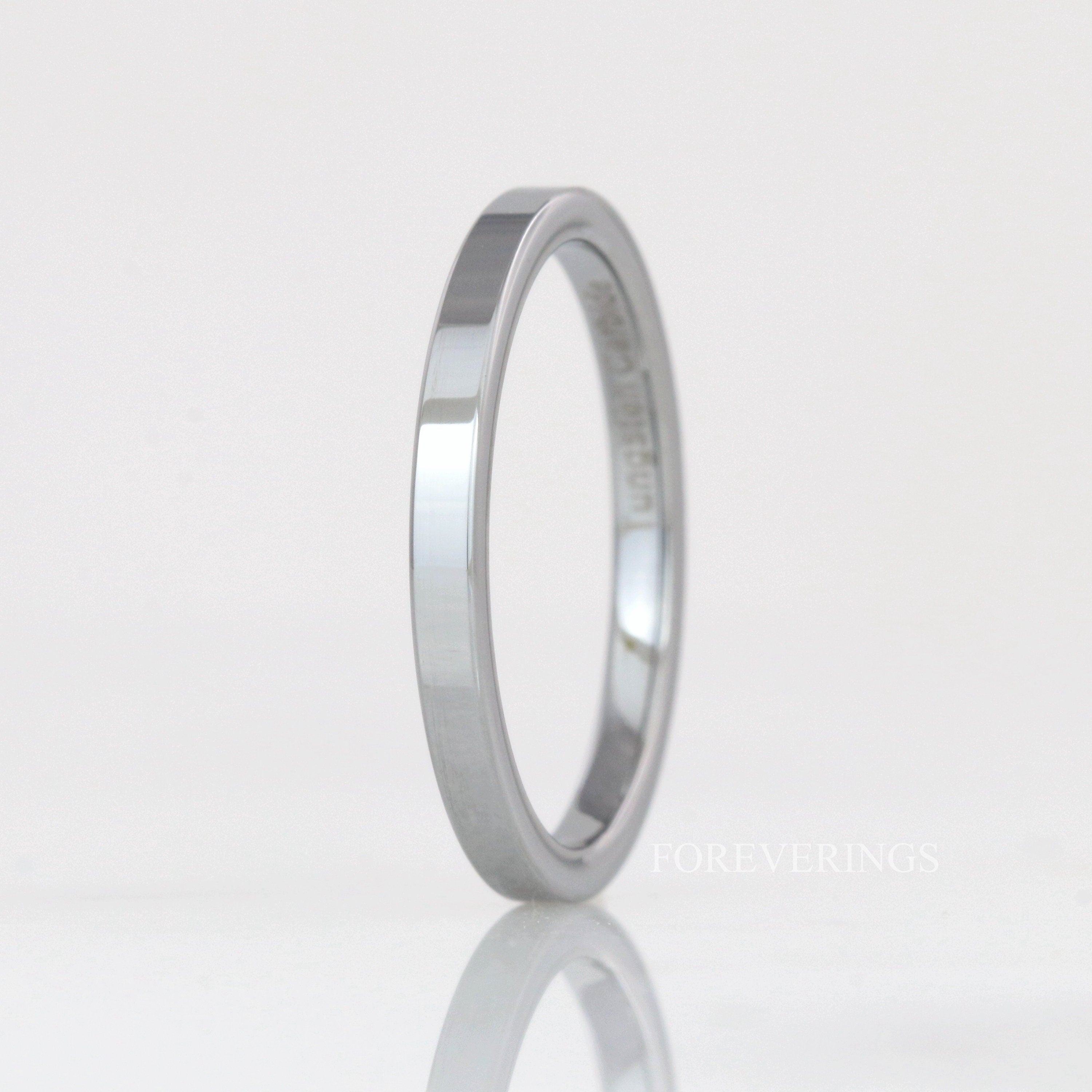 Flat Silver Wedding Band Men Women, 2mm 4mm Tungsten Ring, Polished, Simple Thin Band, Promise Ring, Ring Engraving