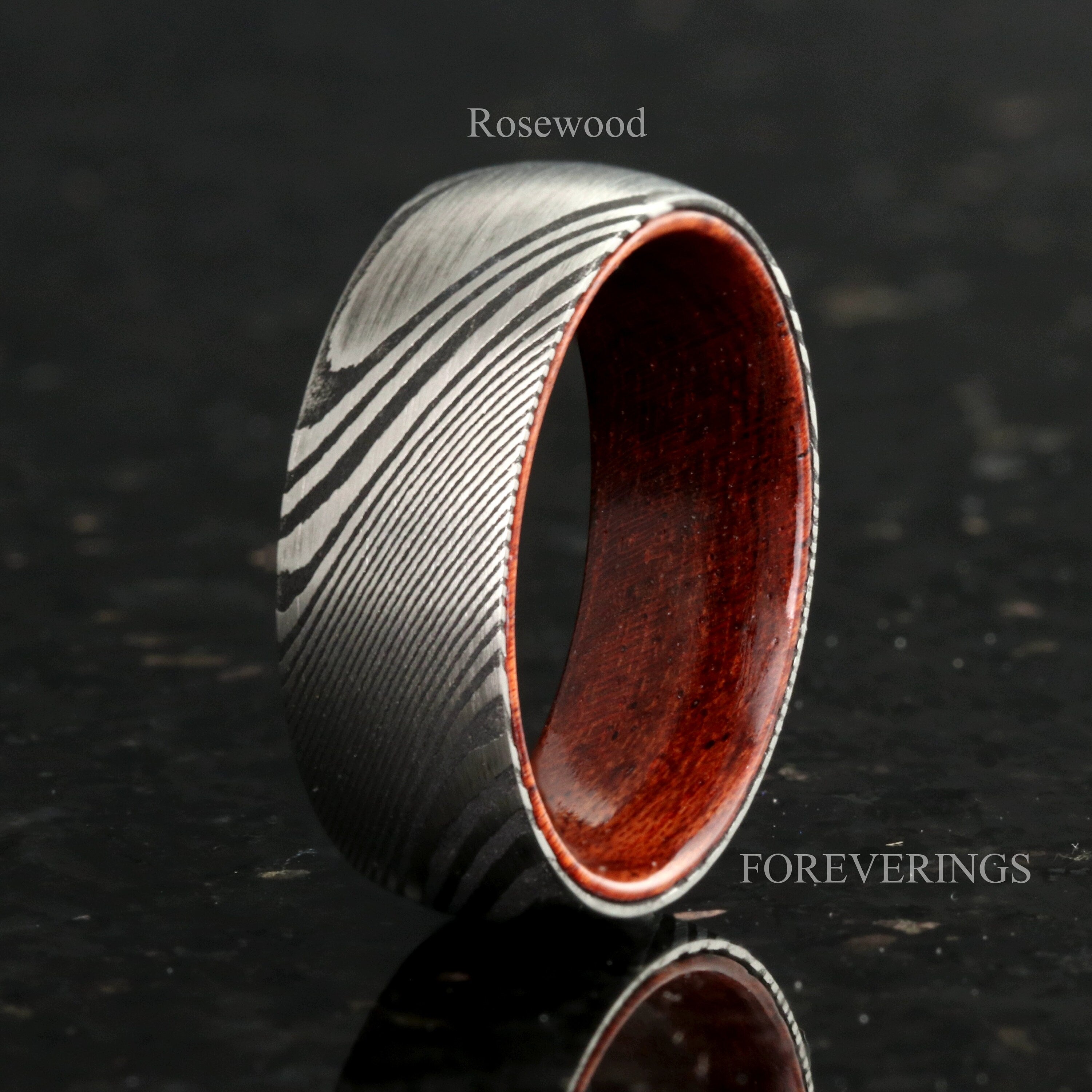 Customized Damascus Ring Man, Wood Wedding Band, Metal and Wood, Whiskey Barrel, Stainless Steel, Unique Man Engagement Ring, 5th Anniversary Gift for Him