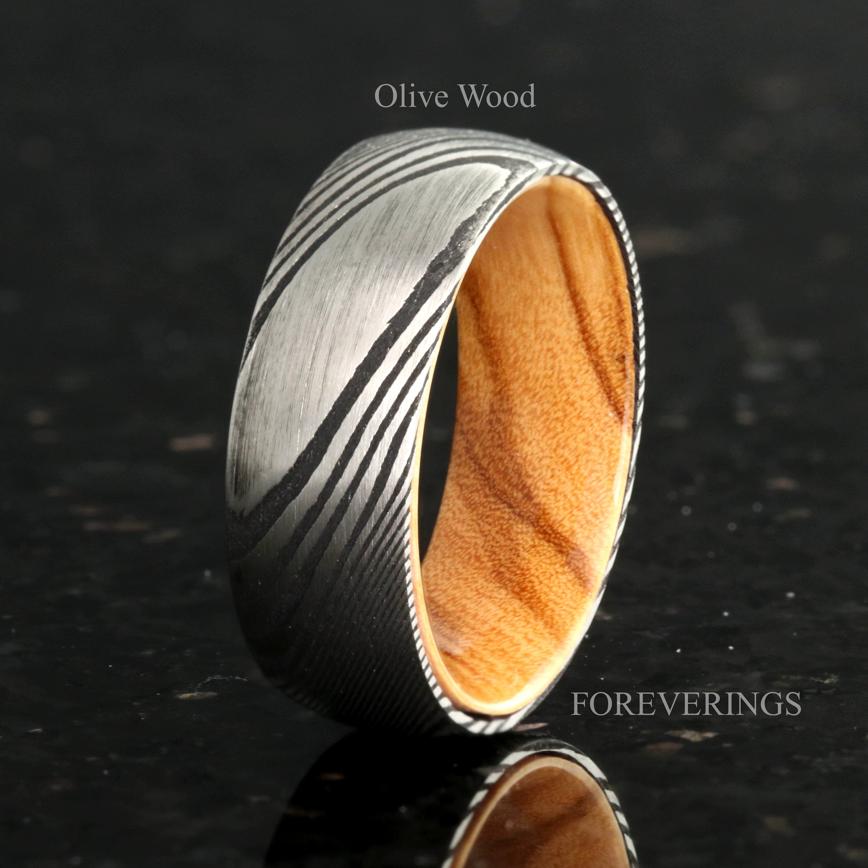 Customized Damascus Ring Man, Wood Wedding Band, Metal and Wood, Whiskey Barrel, Stainless Steel, Unique Man Engagement Ring, 5th Anniversary Gift for Him