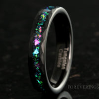 Galaxy Opal Hammered Matte Black Tungsten Band | 4mm Flat Ring