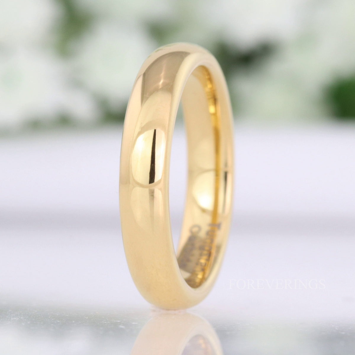 Minimalist Gold Wedding Band, Gold Tungsten Ring, 2mm-4mm Men Women Wedding Band, Simple Polished Dome Ring, Custom Engraved Ring