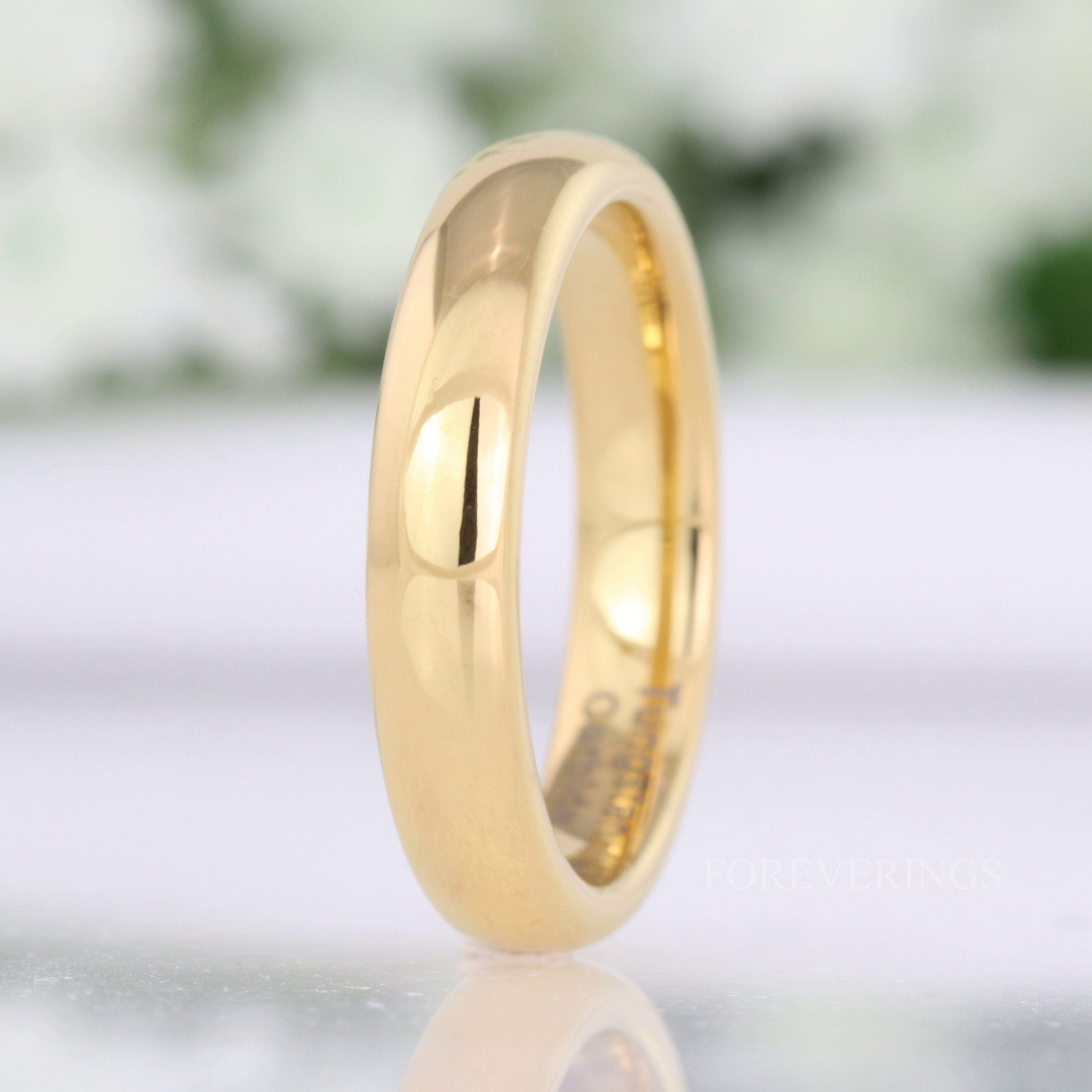 Minimalist Gold Wedding Band, Gold Tungsten Ring, 2mm-4mm Men Women Wedding Band, Simple Polished Dome Ring, Custom Engraved Ring