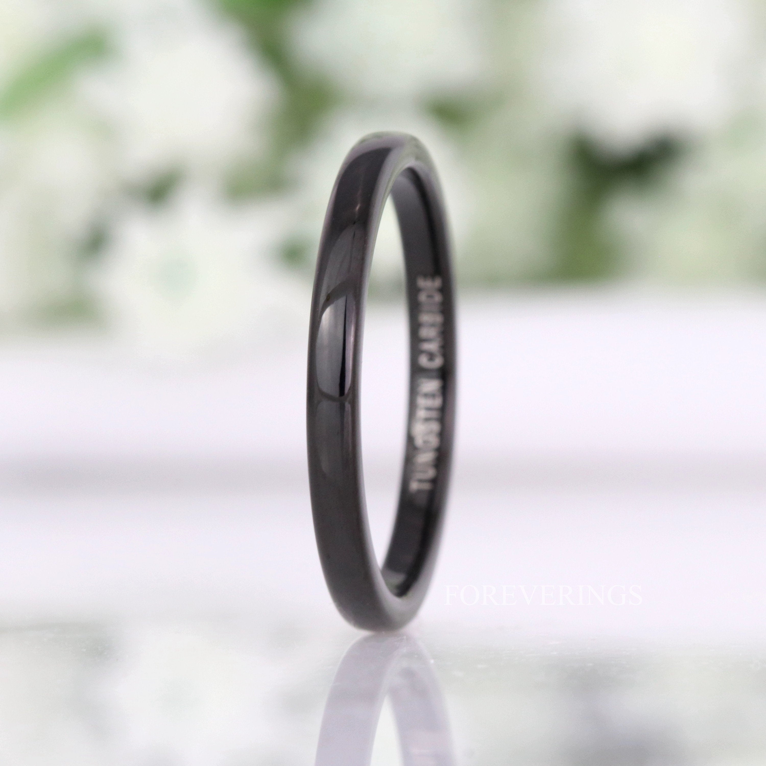 Simple Black Wedding Band, Thin Minimalist Tungsten Ring, 2mm 4mm Womens Mens Wedding Band, Custom Engraved Ring