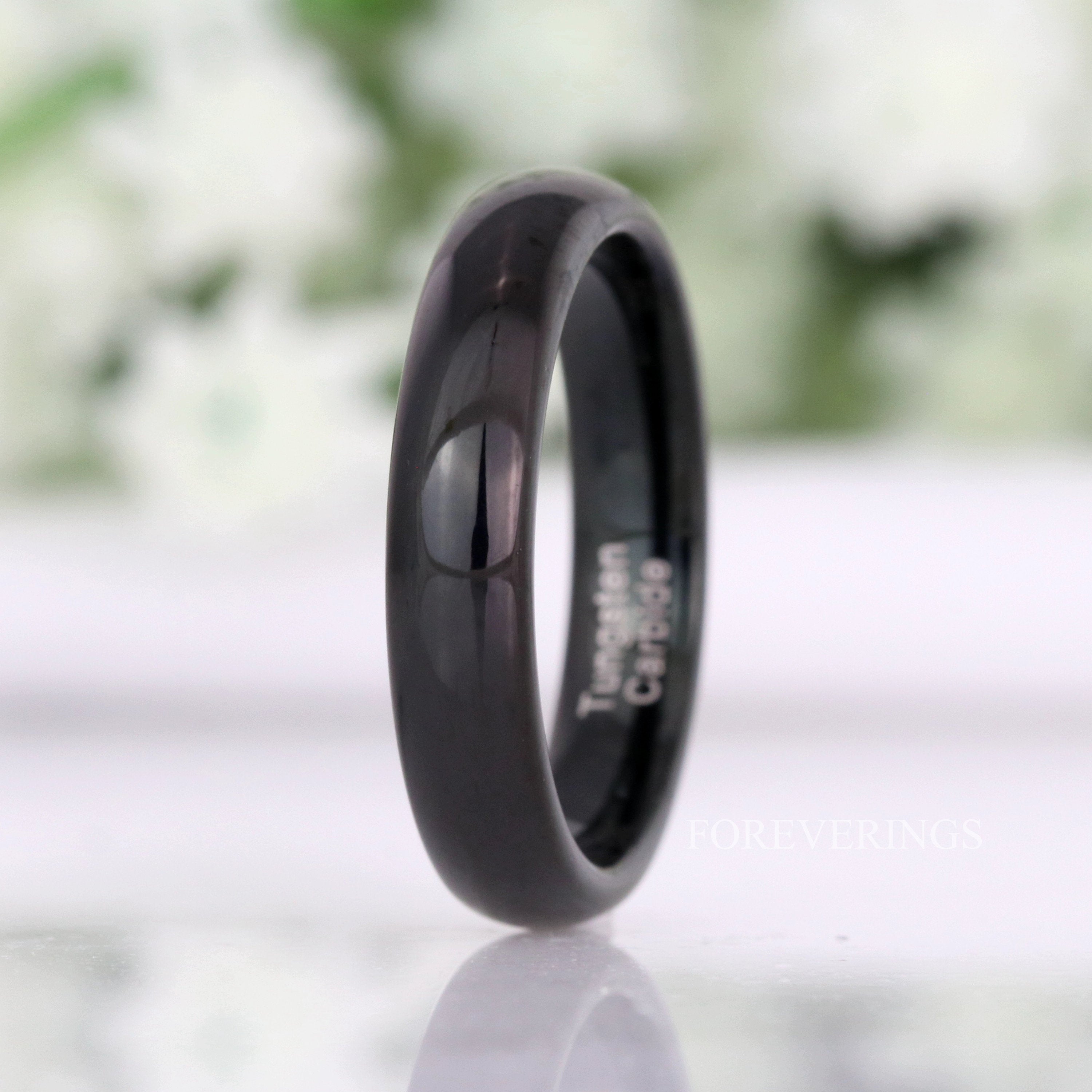 Simple Black Wedding Band, Thin Minimalist Tungsten Ring, 2mm 4mm Womens Mens Wedding Band, Custom Engraved Ring