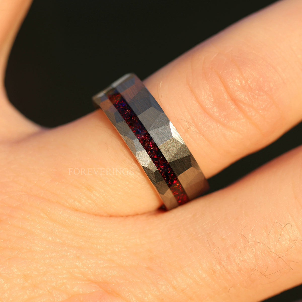 Black Fire Opal | Men's Two-Tone Rose Gold & Silver Tungsten Ring | 8mm