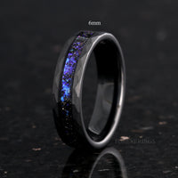 Orion Nebula Ring Set Hammered, His and Hers Wedding Band, 6mm & 4mm Black Tungsten Ring Set, Outer Space Couples Ring, Matching Rings