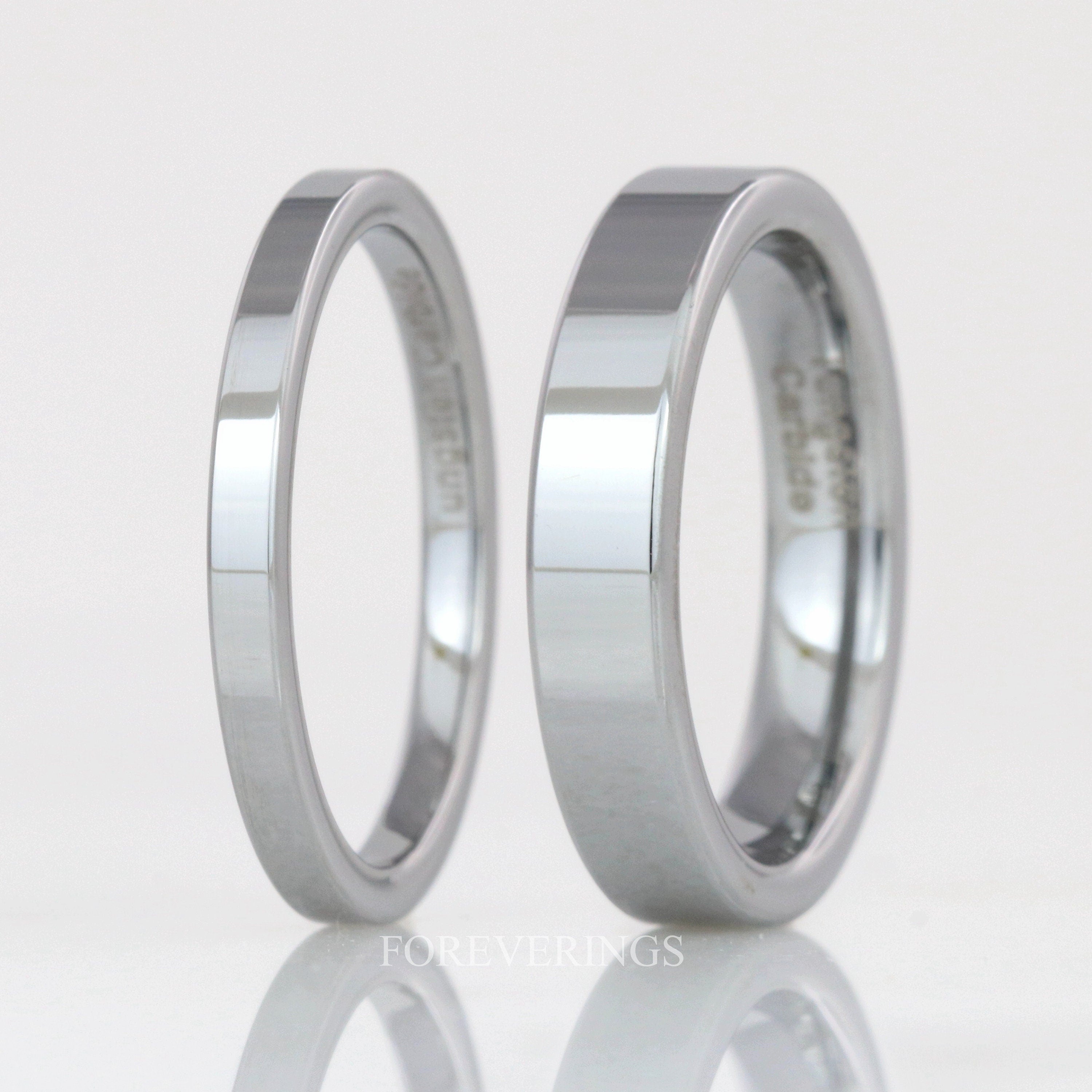 Flat Silver Wedding Band Men Women, 2mm 4mm Tungsten Ring, Polished, Simple Thin Band, Promise Ring, Ring Engraving