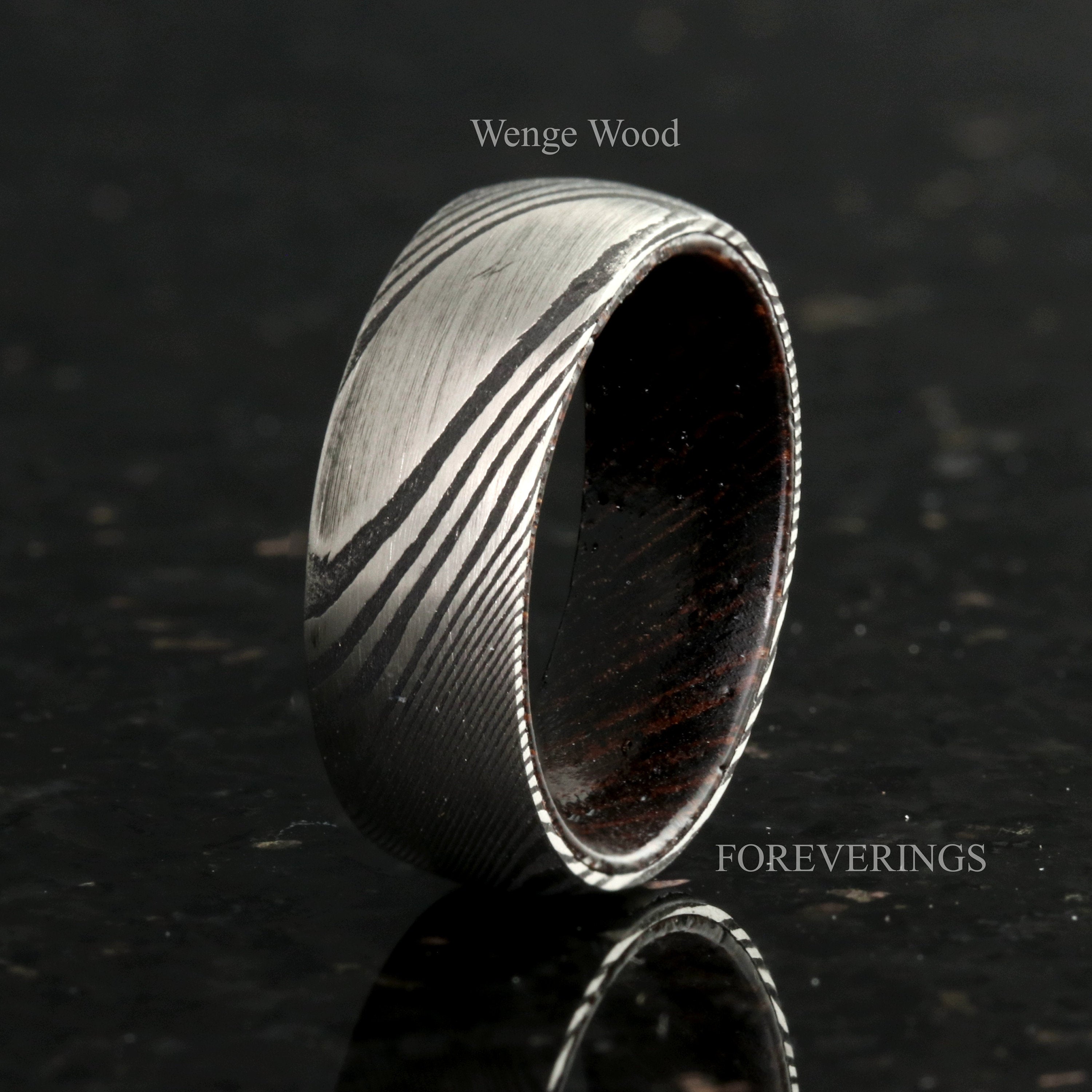 Customized Damascus Ring Man, Wood Wedding Band, Metal and Wood, Whiskey Barrel, Stainless Steel, Unique Man Engagement Ring, 5th Anniversary Gift for Him