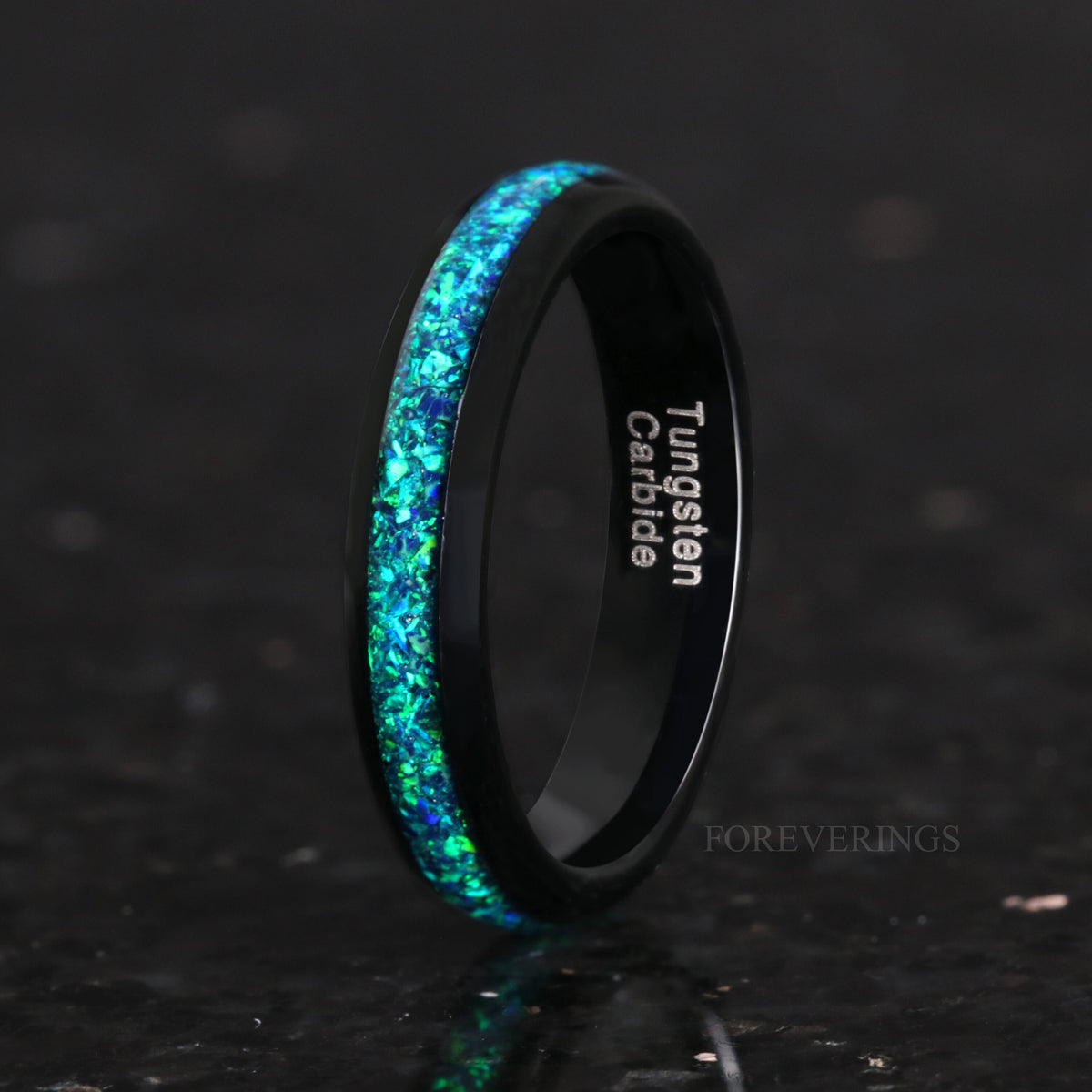 Green Opal Black Tungsten Band | Dome Polish 4mm Ring
