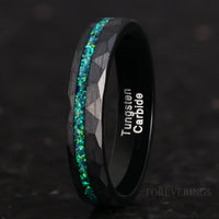 Green Opal Black Tungsten Band | Hammered Matte Wedding Ring | 4mm