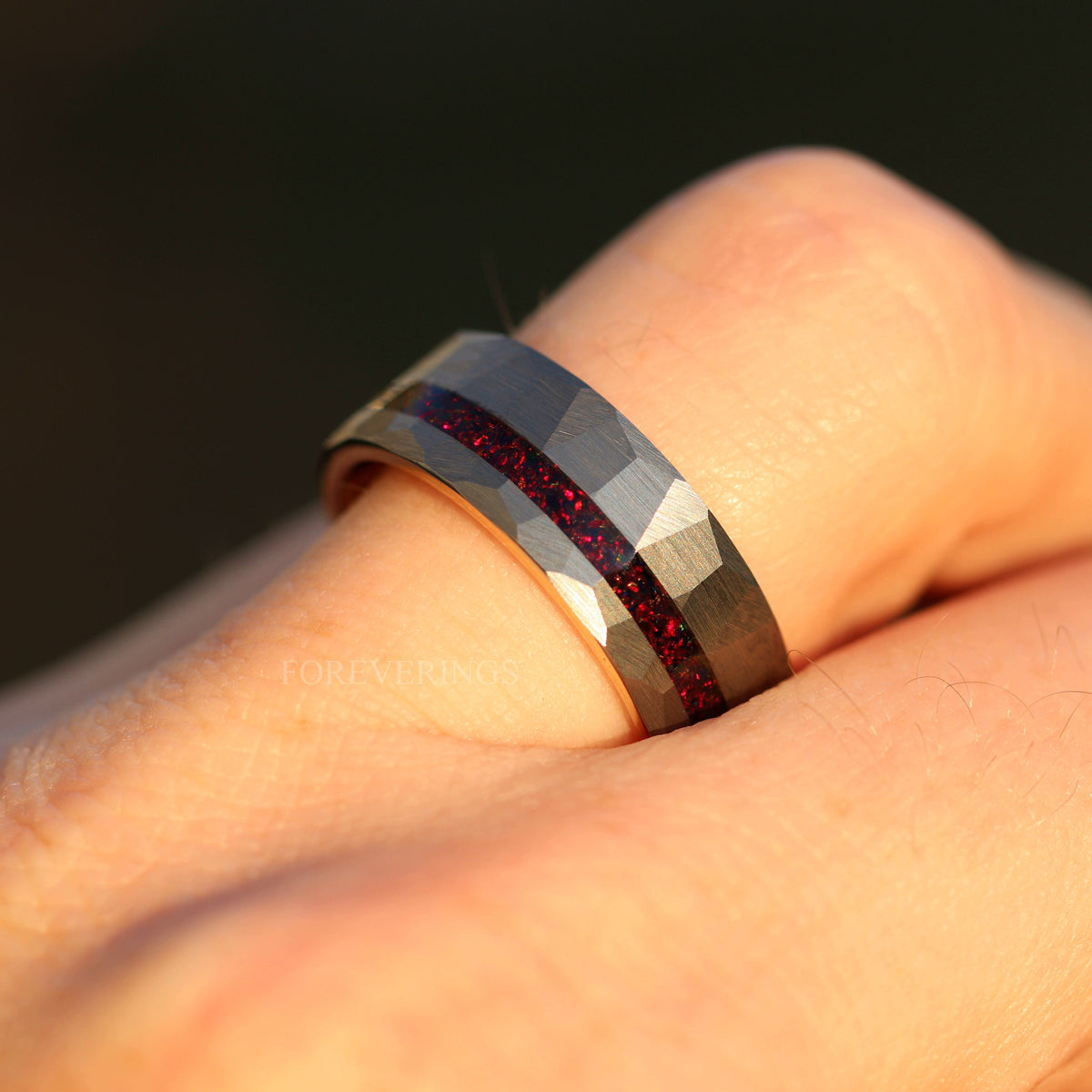 Black Fire Opal | Men's Two-Tone Rose Gold & Silver Tungsten Ring | 8mm