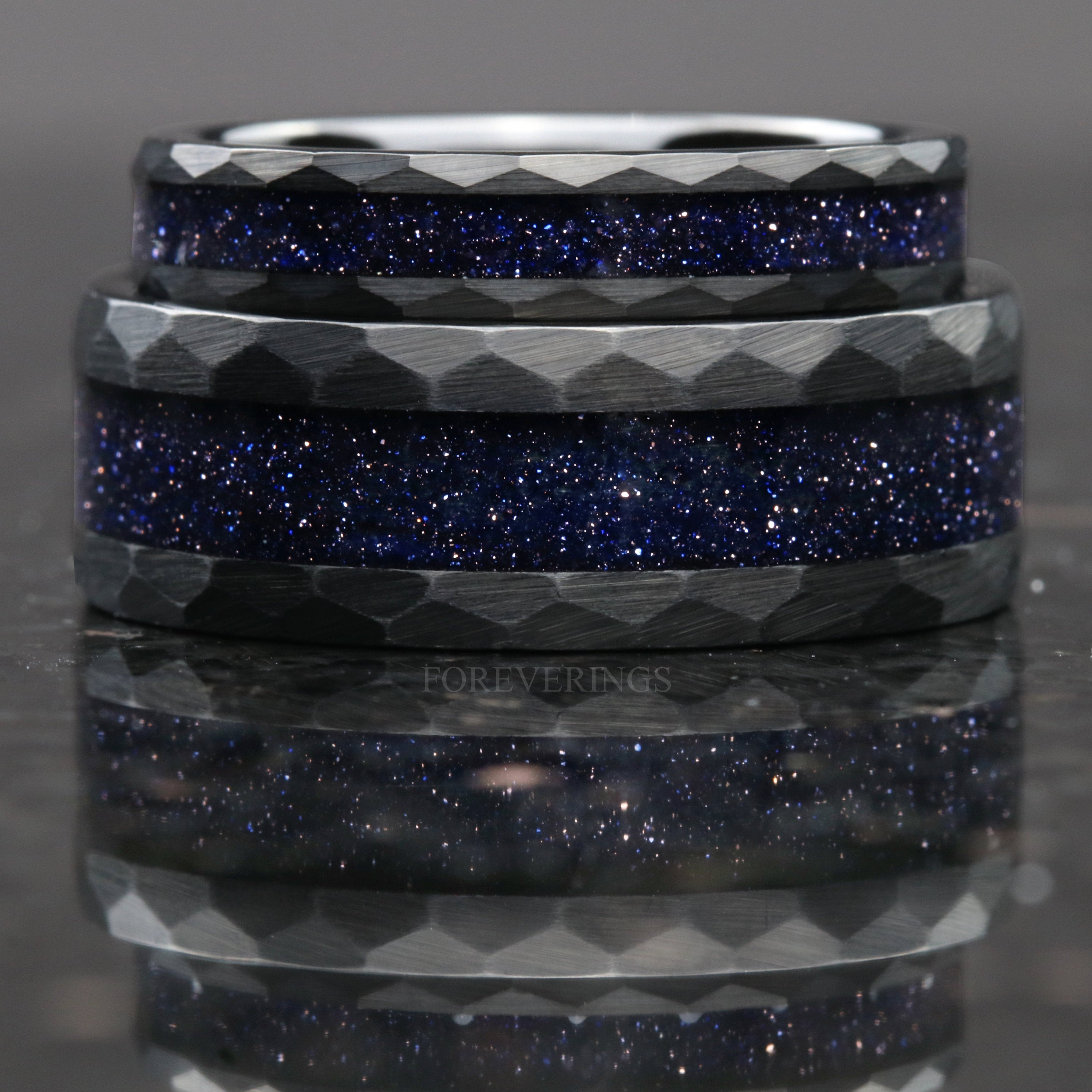 Great Rift Nebula Ring, Black Tungsten Wedding Band, Outer Space Ring, 4mm Ring, Hammer, Flat, Brush, Comfort Fit, Blue Sandstone Ring