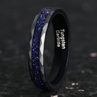 Great Rift Nebula Ring, Black Tungsten Wedding Band, Outer Space Ring, 4mm Ring, Hammer, Flat, Brush, Comfort Fit, Blue Sandstone Ring
