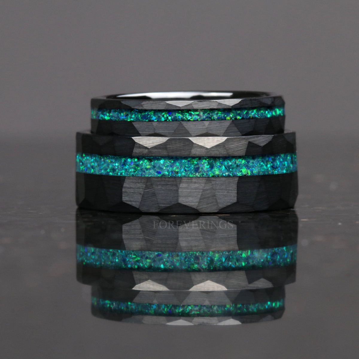 Green Opal Black Tungsten Band | Hammered Matte Wedding Ring | 4mm