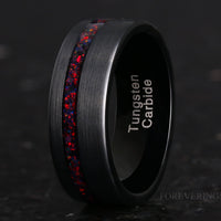 Mens Black Fire Opal Wedding Band | 8mm Black Tungsten Ring