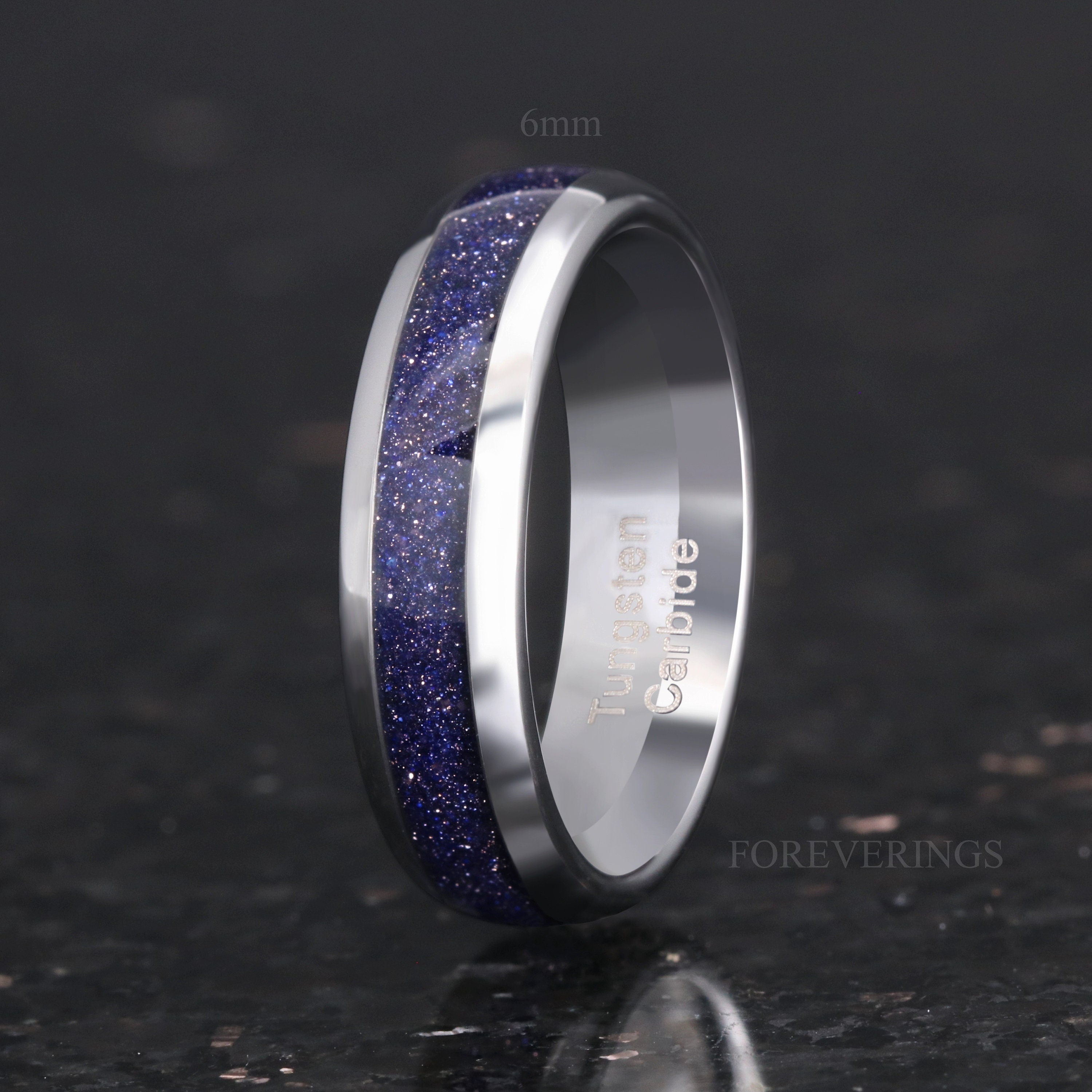 Great Rift Nebula Ring, Starry Night Wedding Band, Personalized, 8mm-6mm-4mm Silver Tungsten Ring, Space Ring, Dome, Polish, Sandstone Ring