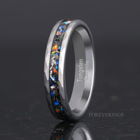 Meteorite and Galaxy Opal Ring Set, His and Hers Tungsten Wedding Band, 8mm & 4mm Silver Rings, Hammer, Couples Ring, Brush, Comfort Fit