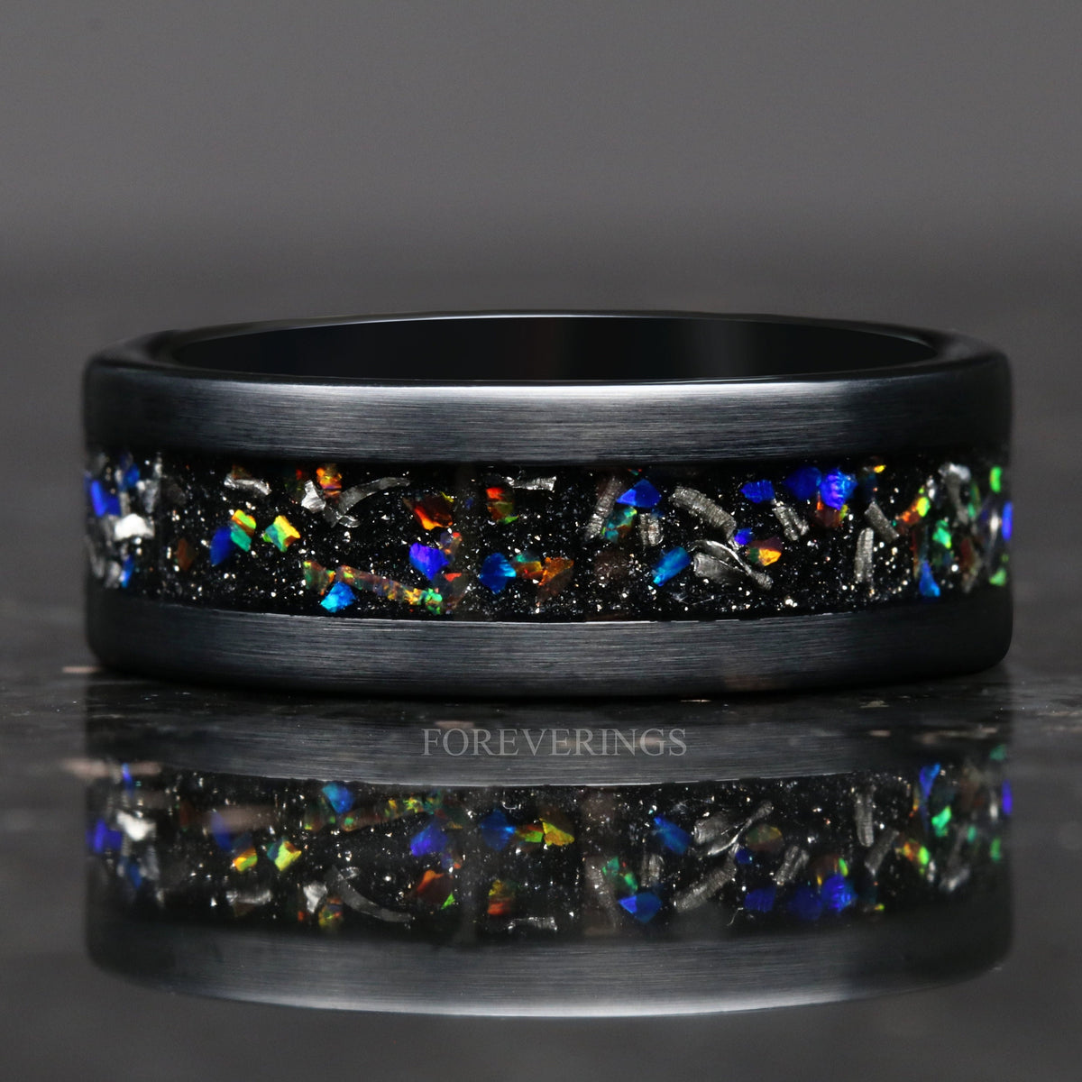 Galaxy Opal and Meteorite Inlay | Men's Black Tungsten Wedding Band | 8mm