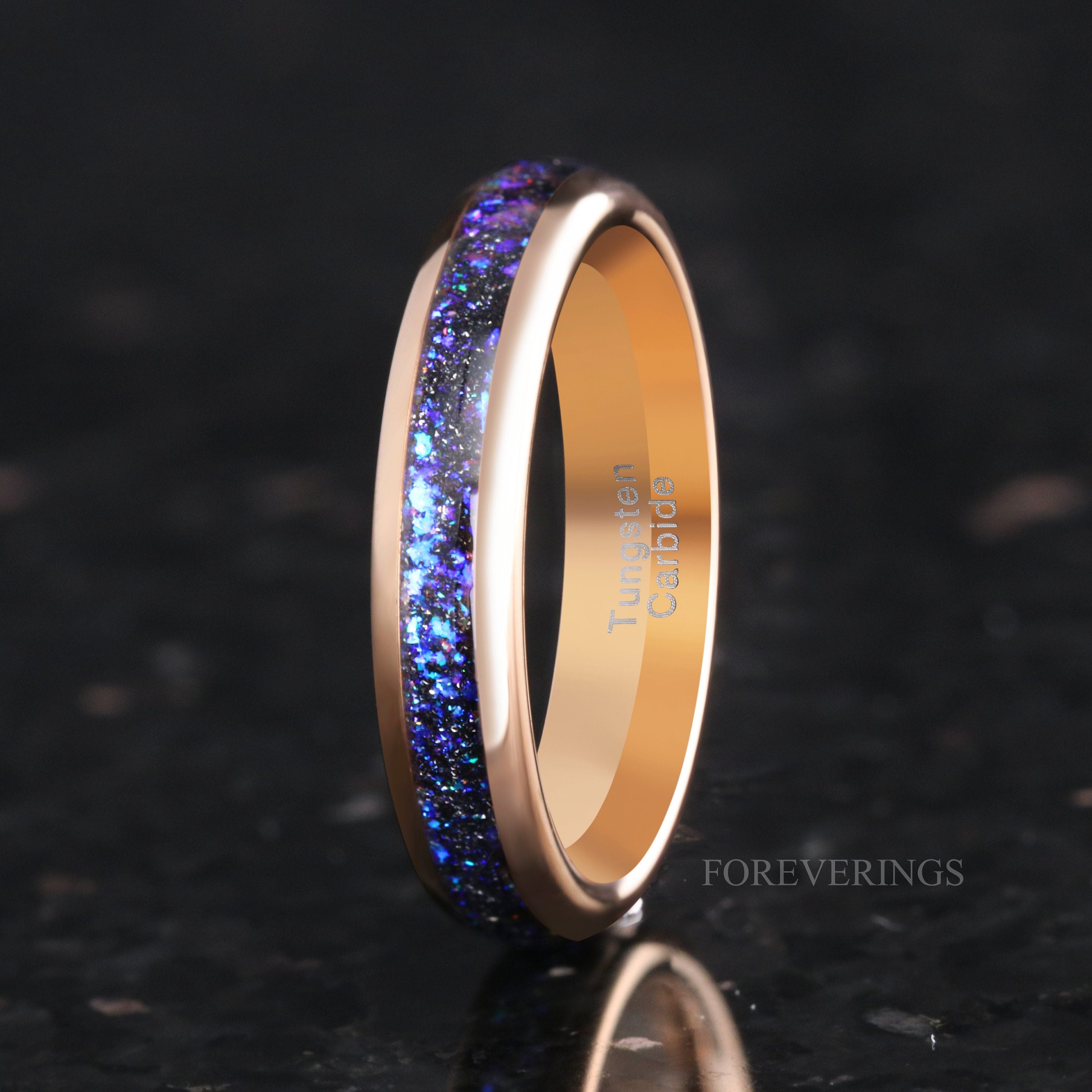 Orion Nebula Ring Set Rose Gold, His and Hers Wedding Band, 6mm & 4mm Tungsten Ring Set, Outer Space Couples Ring, Blue Nebula, Ring Engrave