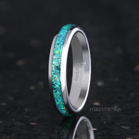 Emerald Coast Ring Set, His and Hers Tungsten Wedding Band, 8mm & 4mm Silver Ring Set, Opal Ring, Couples Ring, Dome, Comfort Fit