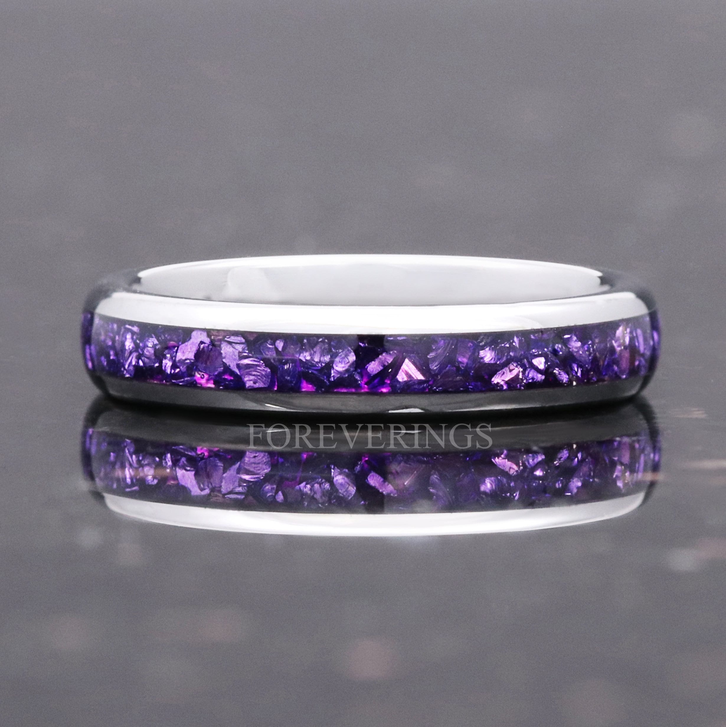 4mm Alexandrite Wedding Band, Purple-Pink Color Changing Ring, Silver Tungsten Ring, Women Men Ring, Dome, Polish, Comfort Fit