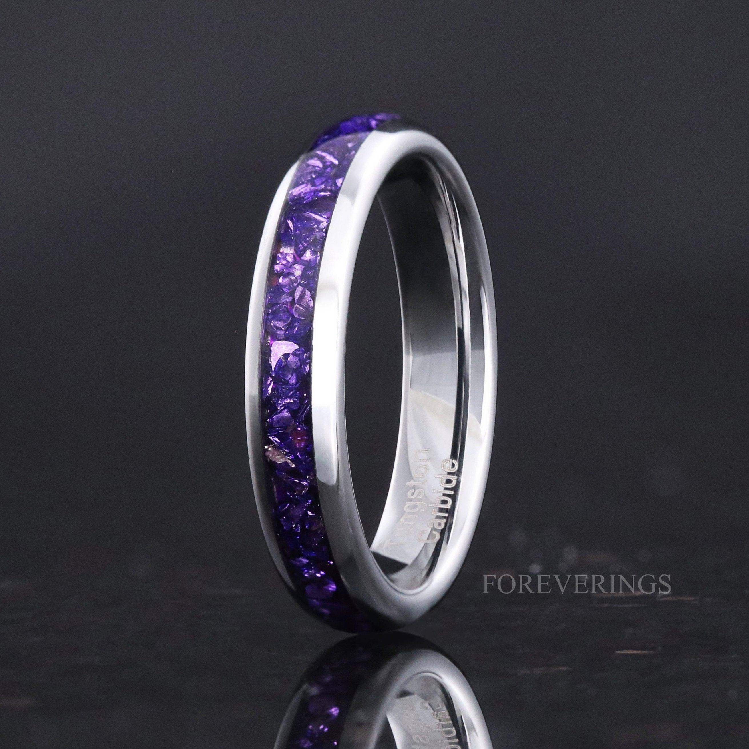 4mm Alexandrite Wedding Band, Purple-Pink Color Changing Ring, Silver Tungsten Ring, Women Men Ring, Dome, Polish, Comfort Fit