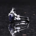 Blue sandstone bridal set in black sterling silver, angled side view