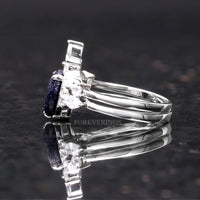 Great Rift Nebula Ring Set, His and Hers Wedding Band, Space Couples Ring, Silver Tungsten and 925 Sterling Silver Ring, Blue Sandstone Ring