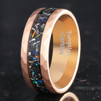 Mens Meteorite Wedding Band | Opal Inlay Rose Gold Tungsten