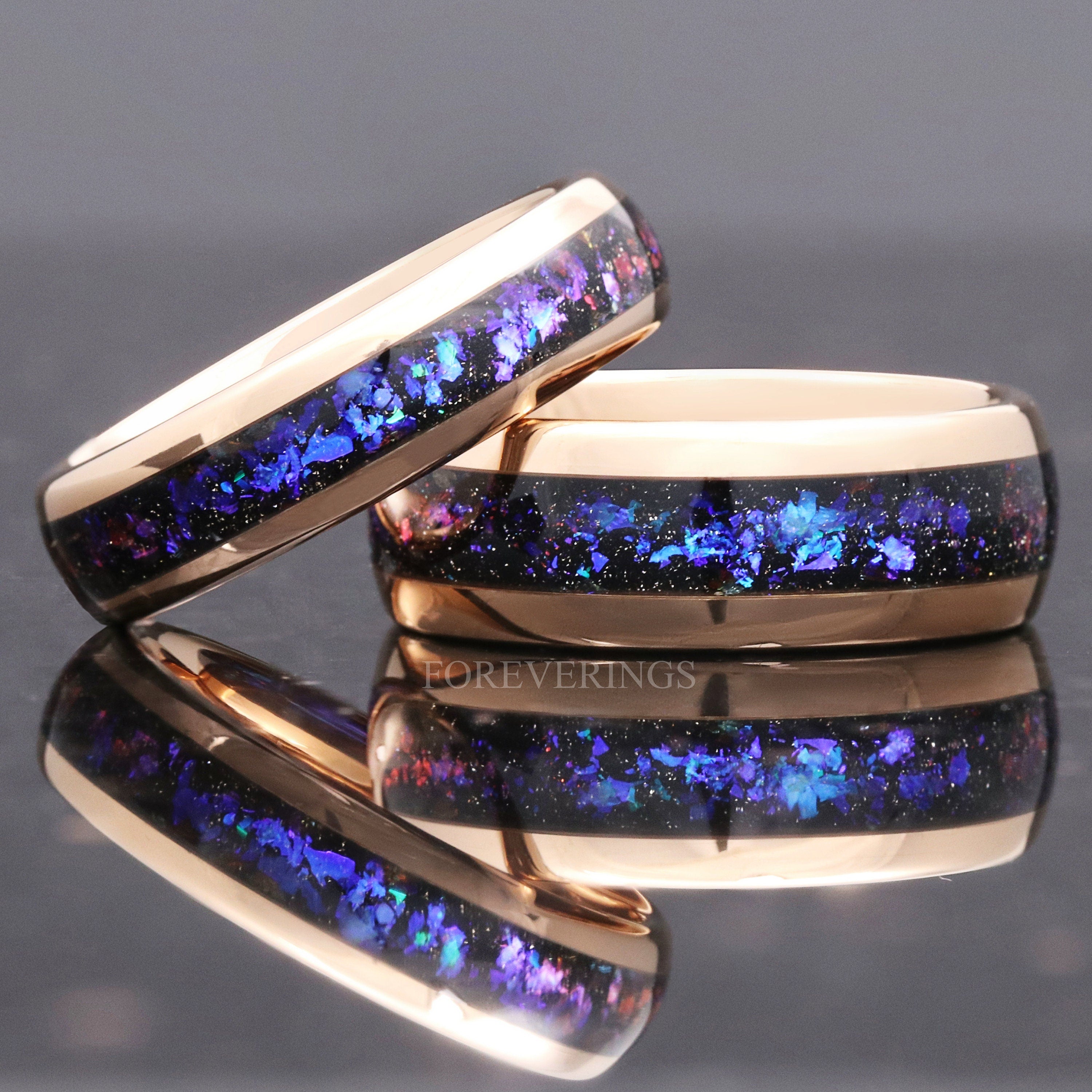 Orion Nebula Ring Rose Gold, Man Woman Wedding Band, 8mm-6mm-4mm Tungsten Band, Blue Nebula Ring, Outer Space Ring, Unique Ring, Engraving