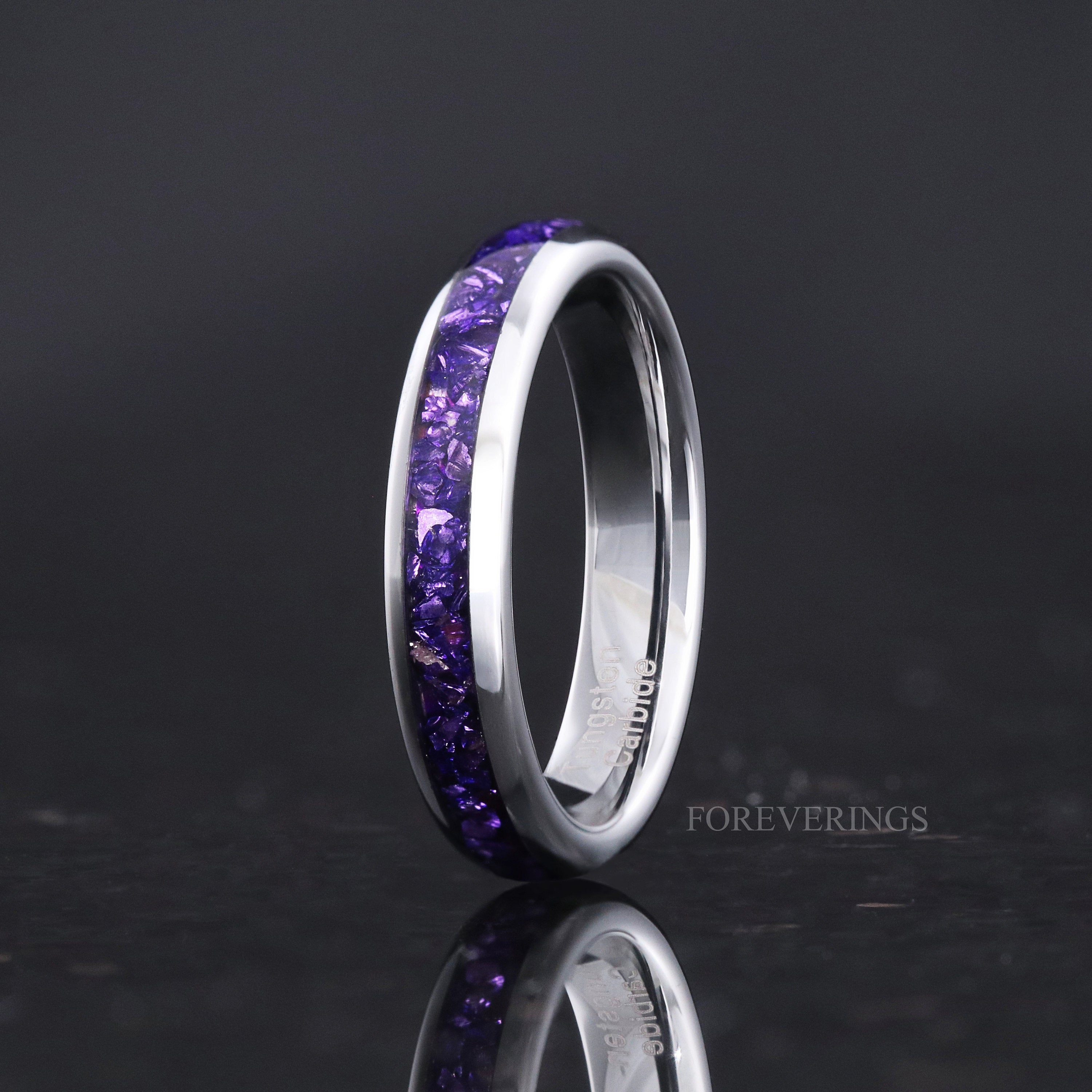 4mm Alexandrite Wedding Band, Purple-Pink Color Changing Ring, Silver Tungsten Ring, Women Men Ring, Dome, Polish, Comfort Fit