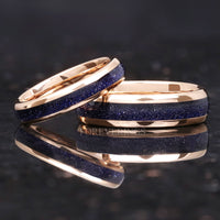 Great Rift Nebula Ring Set, His and Hers Tungsten Wedding Band, 6mm & 4mm Rose Gold Plated Ring, Outer Space Couples Ring, Dome, Sandstone