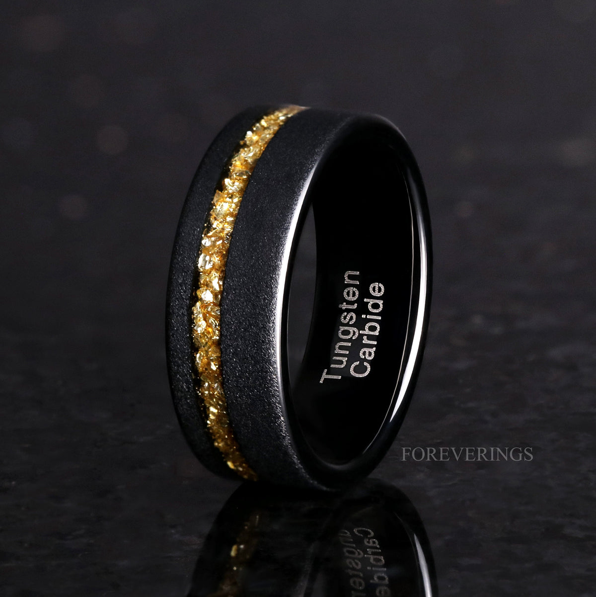 Crushed Citrine Ring, Men Wedding Band, Black Tungsten Ring, Citrine Ring for Him, Sandblasted, Flat, November Birthstone, Ring Engraving