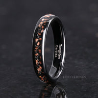 Red Goldstone Nebula Ring Set, His and Her Tungsten Wedding Band, 8mm & 4mm Black Ring, Outer Space Couples Ring, Polish, Dome, Comfort Fit