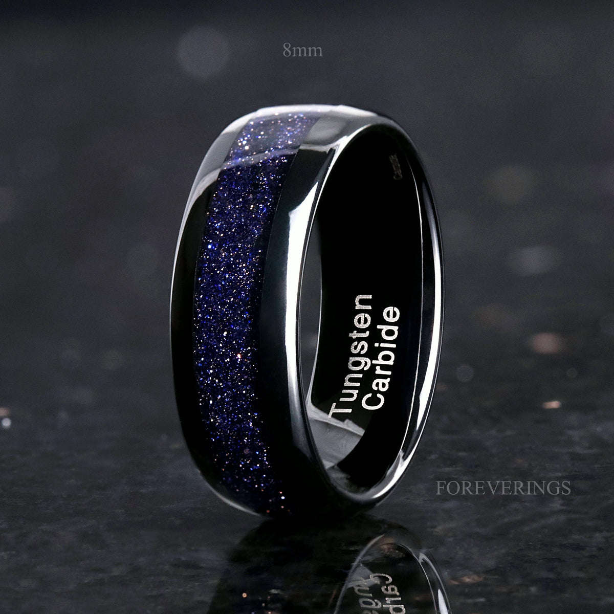 Great Rift Nebula Ring, Starry Night, Black Tungsten Wedding Band, 8mm-6mm-4mm, Dome, Polish, Space Ring, Blue Sandstone Band, Ring Engrave