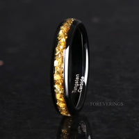 His and Hers Tungsten Wedding Band, 8mm & 4mm Black Tungsten Ring Set, Citrine Glass Stones, Dome, Polished, Comfort Fit