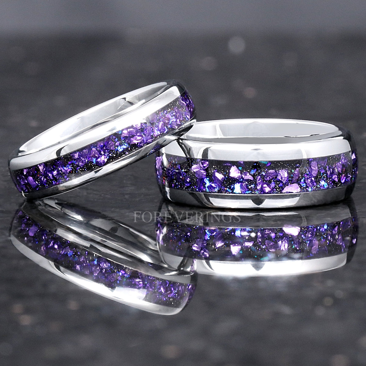 Crab Nebula Ring, Alexandrite, Silver Tungsten Outer Space Ring, 8mm-6mm-4mm Wedding Band, Dome, Polish, Purple Sandstone, Ring Engraving