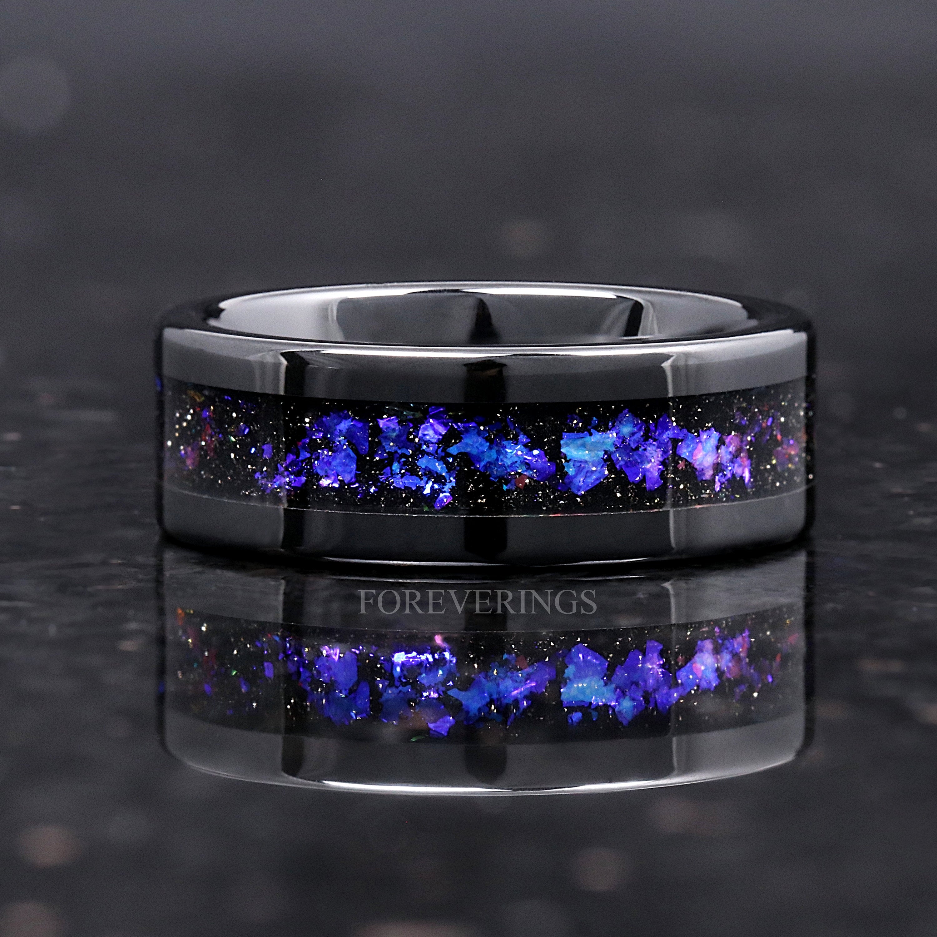 Orion Nebula Ring Black Ceramic Wedding Band, Outer Space Ring, Blue Nebula Ring, Man Woman Wedding Band, Unique Ring, Flat, Ring Engrave