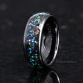 8mm galaxy opal ceramic ring standing at an angle to show the black interior