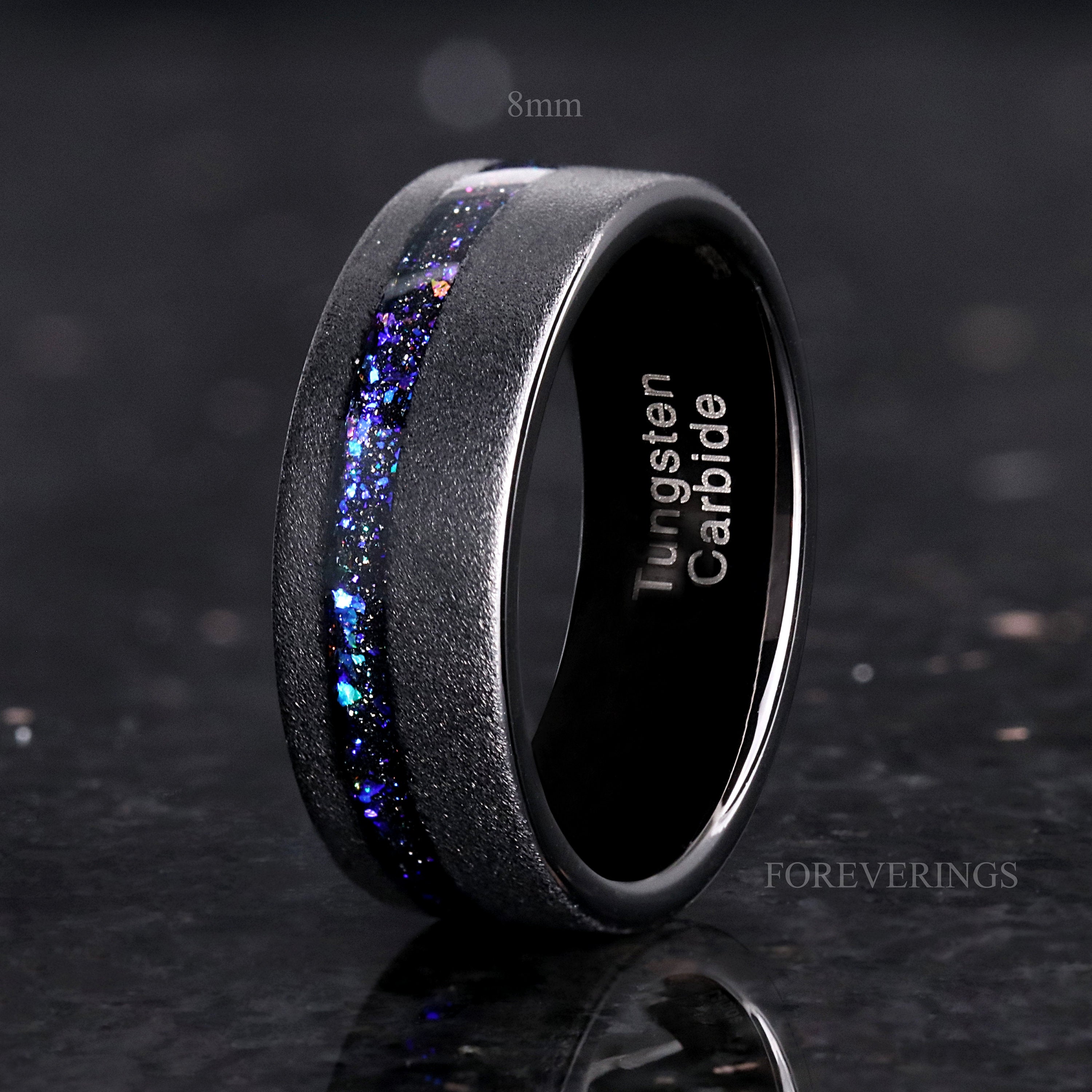 Orion Nebula Ring, Black Tungsten Wedding Band, 8mm-6mm Ring, Flat, Sandblasted, Comfort Fit, Birthday Anniversary Gift for Him, Engraving